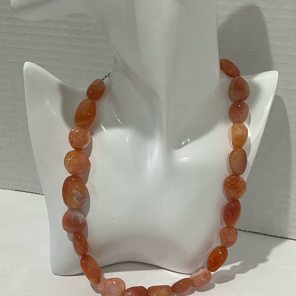 Polished Carnelian Red Agate Gemstones Chunky Necklace - 18 Inch - Picture 3 of 4